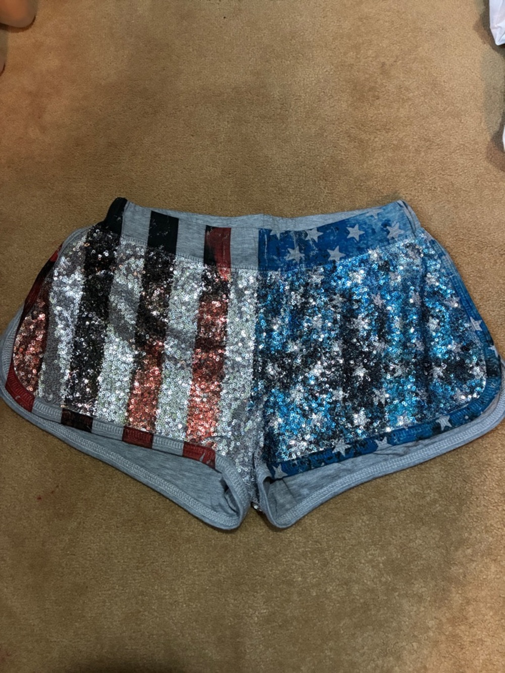Sequin Patriotic Athletic Shorts - Red, White & Blue
